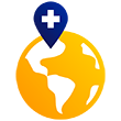 An illustration of a globe with a geolocation symbol on top.