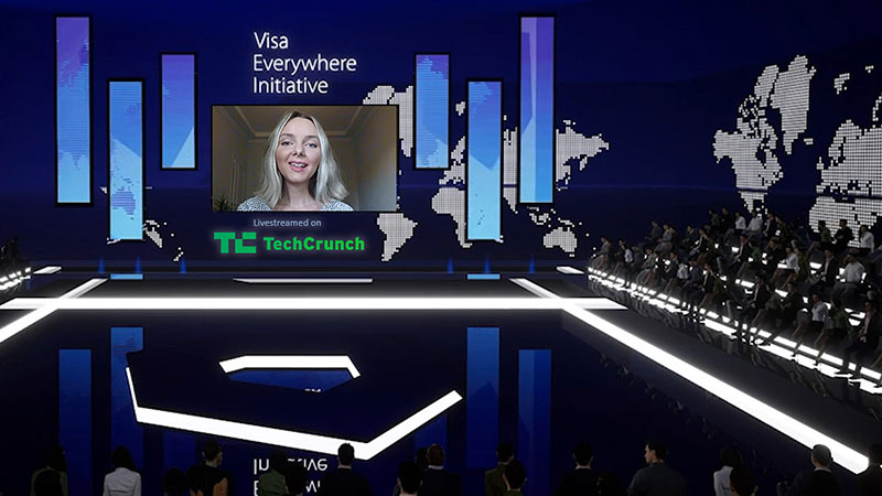 Virtual Visa Everywhere Initiative stage environment, livestreamed by by TechCrunch